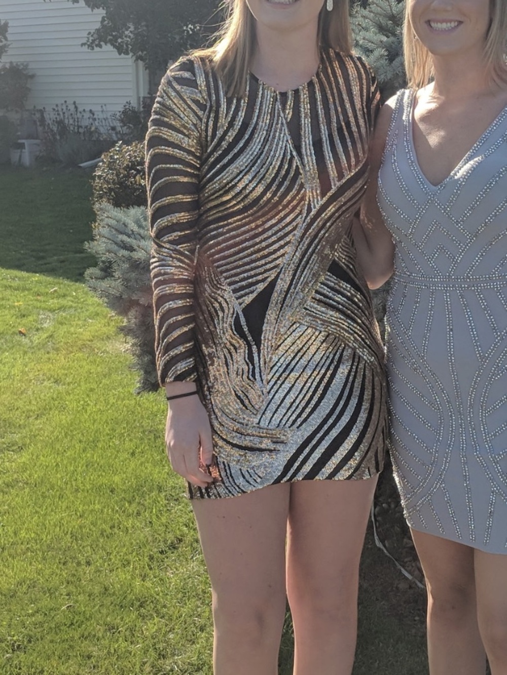 Camille La Vie wedding evening  bodycon gold black swirling art deco dress  s. 6 - Picture 9 of 9